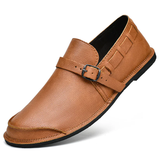 Men's Genuine Leather Buckle Non-Slip Flat Shoes