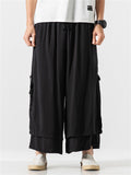 Men's Zen Style Side Slit Lace Up Layered Linen Pants