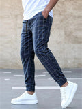 Leisure Slim Fit Grid Print Trousers for Men