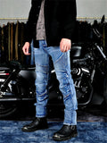 Men's Kevlar Stretchy Retro Motorcycle Jeans with Knee & Hip Protector