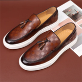 Men's Retro Embossed Leather Tasseled Flat Shoes