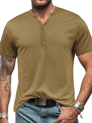 Summer Men's Short Sleeve Button Henry T-shirts