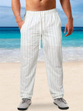 Men's Stripe Elastic Wasit Casual Beach Pants