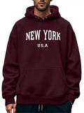 U.S.A New York City Print Men's Snap Button Decor Hoodie