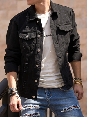 Male Hard-wearing Streetwear Ripped Denim Jacket