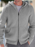 Men's Autumn Hooded Zipper Knit Sweater with Pocket