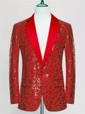 Men's Luxury Notched Collar Single Button Sparkling Sequins Formal Blazer