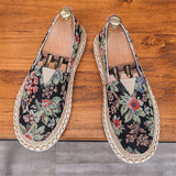 Vintage Floral Leaf Print Slip-On Flat Canvas Shoes for Men