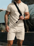 Male Fashion Pure Color Waffle Short Sleeve T-shirt Shorts Suits