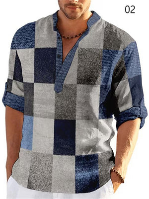 Men's Spring Autumn Stand Collar Contrast Color Shirts