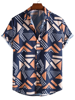 Men's Geometric Pattern Color Block Quick Dry Beach Shirt