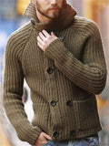 Men's Double Breasted High Neck Dark Khaki Knitted Sweaters