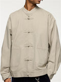 Men's Cotton Zipper Frog Button Jacket Long Sleeve Coat Pocket