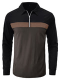 Business Fashion Color Block Lapel Zipper Golf Polo Shirt