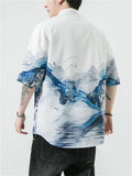 Chinese Landscape Ink Painting Vintage Shirt for Men