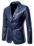 Faux Leather Single-breasted Slim Fit Formal Coat for Men