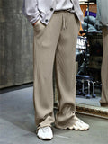 Men's Loose Drawstring Stripe Texture Straight-Leg Pants