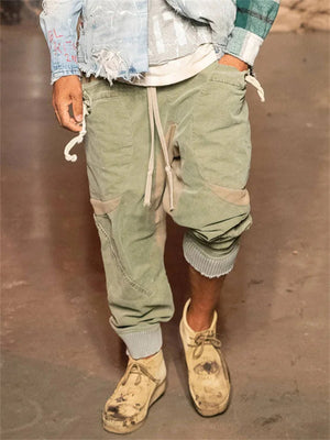 Modish Contrast Color Splice Lace-up Cargo Pants for Men