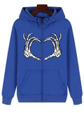 Street Skeleton Hand Print Zipper Hoodies for Men