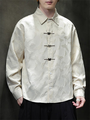 Men's Chinese Style Butterfly Buckle Jacquard Spring Shirt