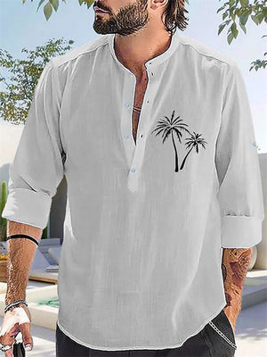 Comfy Stand Collar Coconut Palm Printed Men's Vacation Shirts