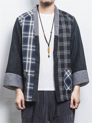 Fashion Plaid Kimono Shirt for Men