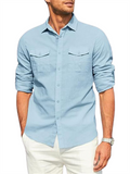 Lapel Double Pockets Casual Vacation Shirts for Male