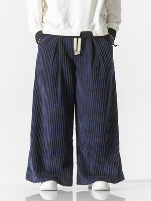 Loose Fit Drawstring Thick Corduroy Pants for Male