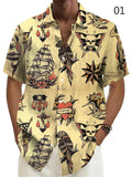 Retro Hawaiian Style Men's Nautical Elements Printed T-shirts