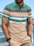 Stripe Contrast Color Short Sleeve Polo Shirt for Men