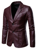 Faux Leather Single-breasted Slim Fit Formal Coat for Men