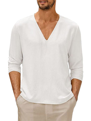 Men's Vacation V Neck Long Sleeve Loose Linen Blend Shirt