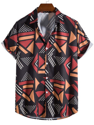 Men's Geometric Pattern Color Block Quick Dry Beach Shirt