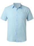 Men's Summer Stripe Textured Lapel Short Sleeve Shirt