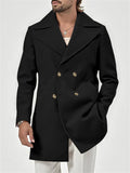 Men's Vintage Notched Lapel Solid Color Casual Mid-Length Coat