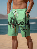 Men's Building Sailboat 3D Print Trunks Beach Shorts