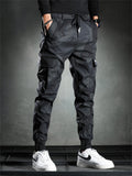 Male Korean Style Slim Elastic Waist Camo Cargo Pants