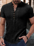 Men's Slim Fit V-neck Multi-button Short Sleeve Shirt