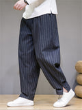 Men's Fashion Drawstring Striped Linen Pants