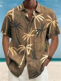 Men's Classic Coconut Tree Print Linen Beach Shirt