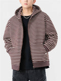 Men's Casual Zebra Stripes Plush Lining Zipper Hoodies