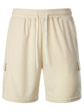 Male Solid Color Multi-Pocket Drawstring Corduroy Shorts