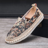 Vintage Floral Leaf Print Slip-On Flat Canvas Shoes for Men