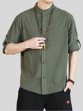 Trendy Stand Collar 3/4 Sleeve Shirts