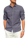 Lapel Double Pockets Casual Vacation Shirts for Male