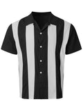 Two Color Stripes Lapel Short Sleeve Cuba Shirt for Men