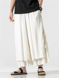 Men's Zen Style Side Slit Lace Up Layered Linen Pants