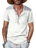 Men's Short Sleeve Color Block Simple Henley Shirts