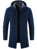 Men's Autumn Winter Stylish Hooded Warm Plush Zip Knitted Coat