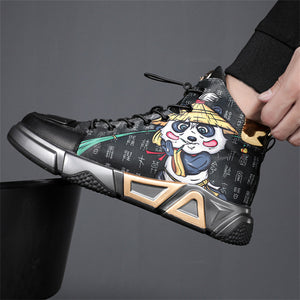 Chinese Kung Fu Panda Hanzi Print High Top Sneakers for Men